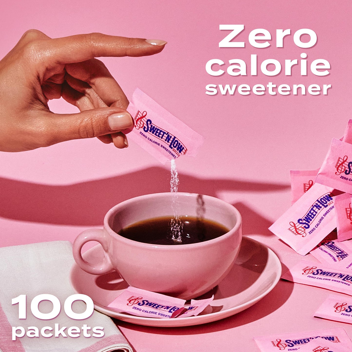 Sweet'N Low Zero Calorie Sweetener Packets, 100 Ct, Kosher & Gluten Free, Low Glycemic Index, Individual Tea and Coffee Sweetener Packets