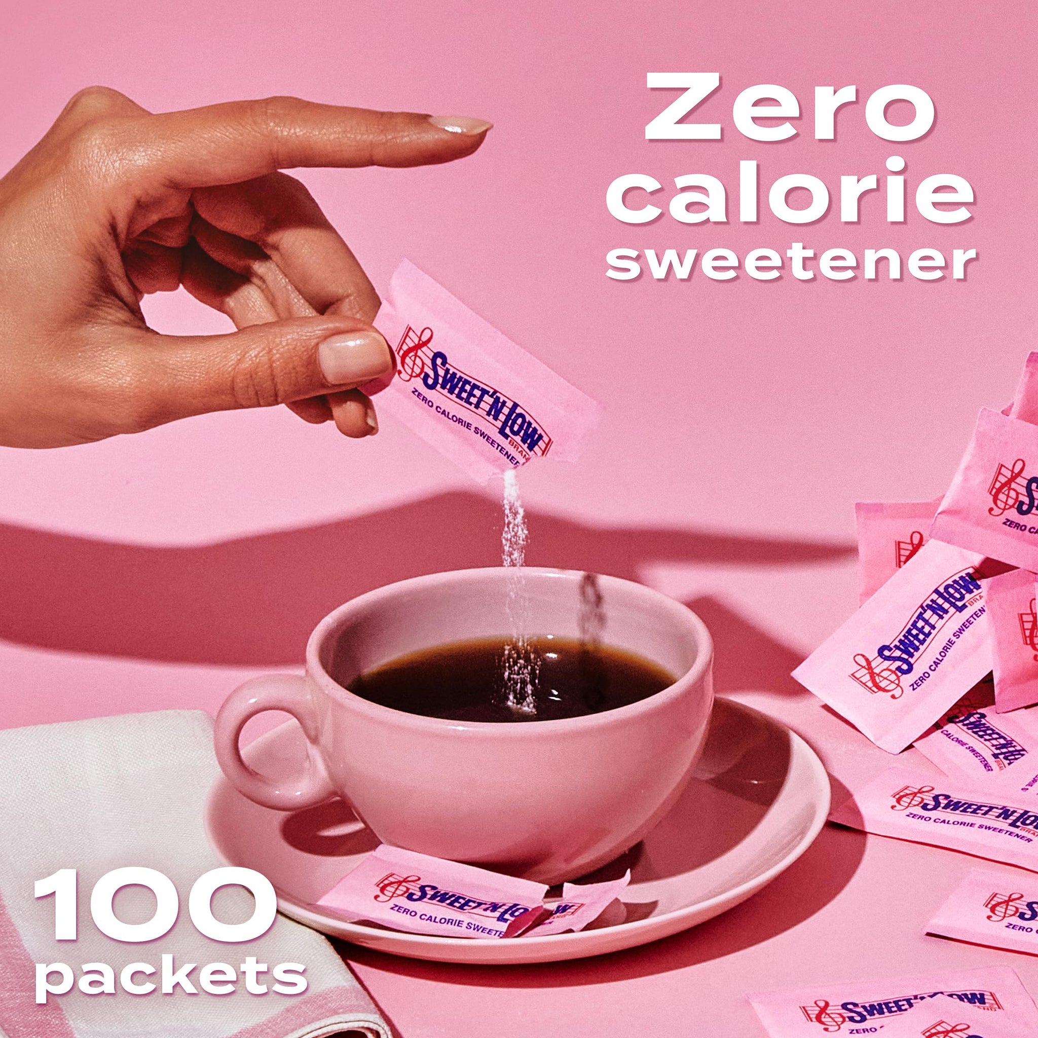Sweet'N Low Zero Calorie Sweetener Packets, 100 Ct, Kosher & Gluten Free, Low Glycemic Index, Individual Tea and Coffee Sweetener Packets