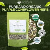 Biokoma Organic Purple Coneflower Dried Herb 50g (1.76oz) in Resealable Moisture Proof Pouch, USDA Certified Organic - Herbal Tea, No Additives, No