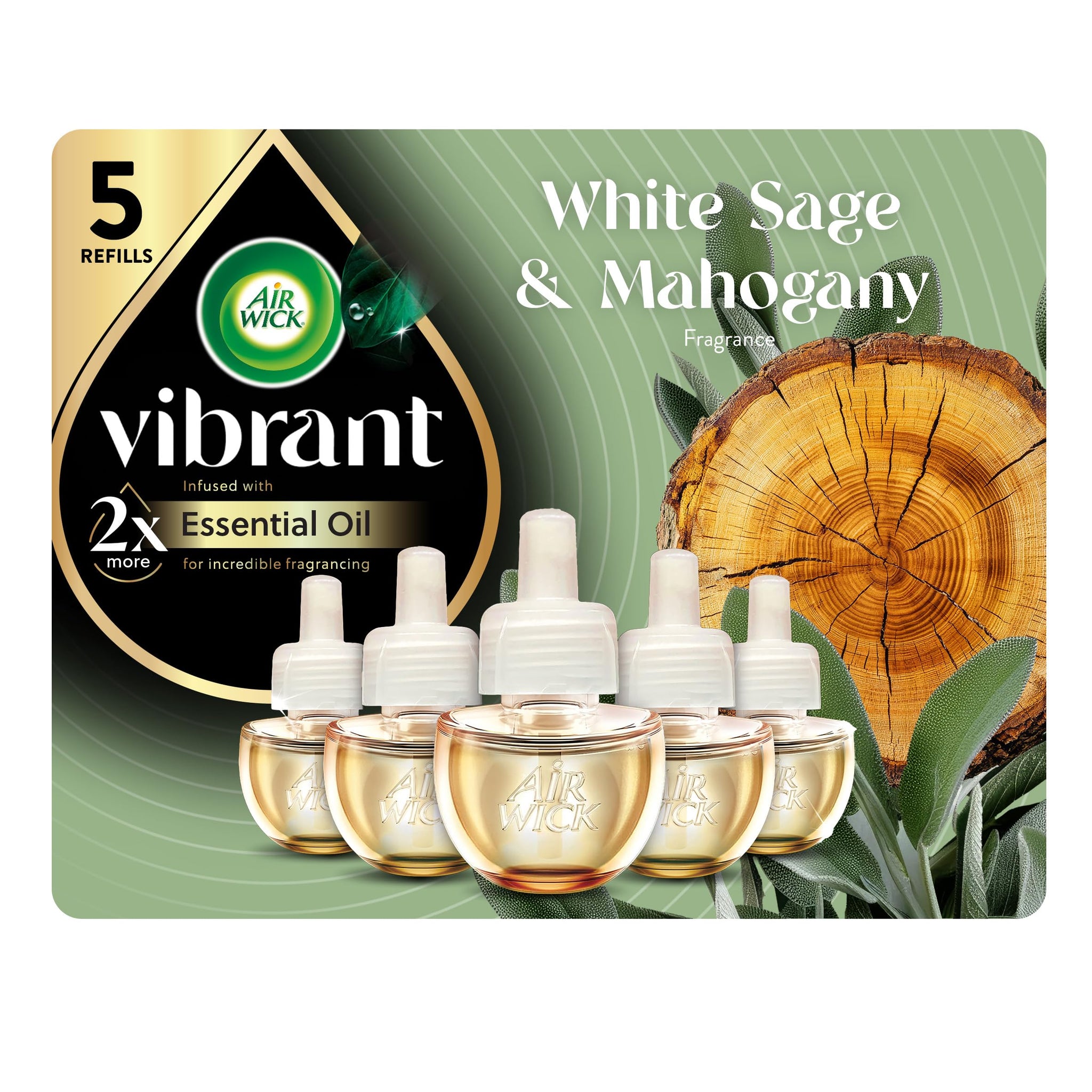 Air Wick Plug in Scented Oil Refill, 5ct, White Sage & Mahogany, Air Freshener, Essential Oils