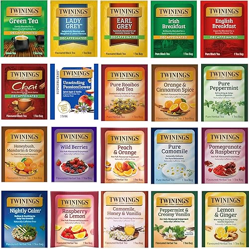 Twinings Herbal & Decaf Tea Variety Pack - Decaf Tea Sampler - Individually Wrapped Herbal Tea Bags, Green Decaf, Lady Grey Decaf, Earl Grey Decaf