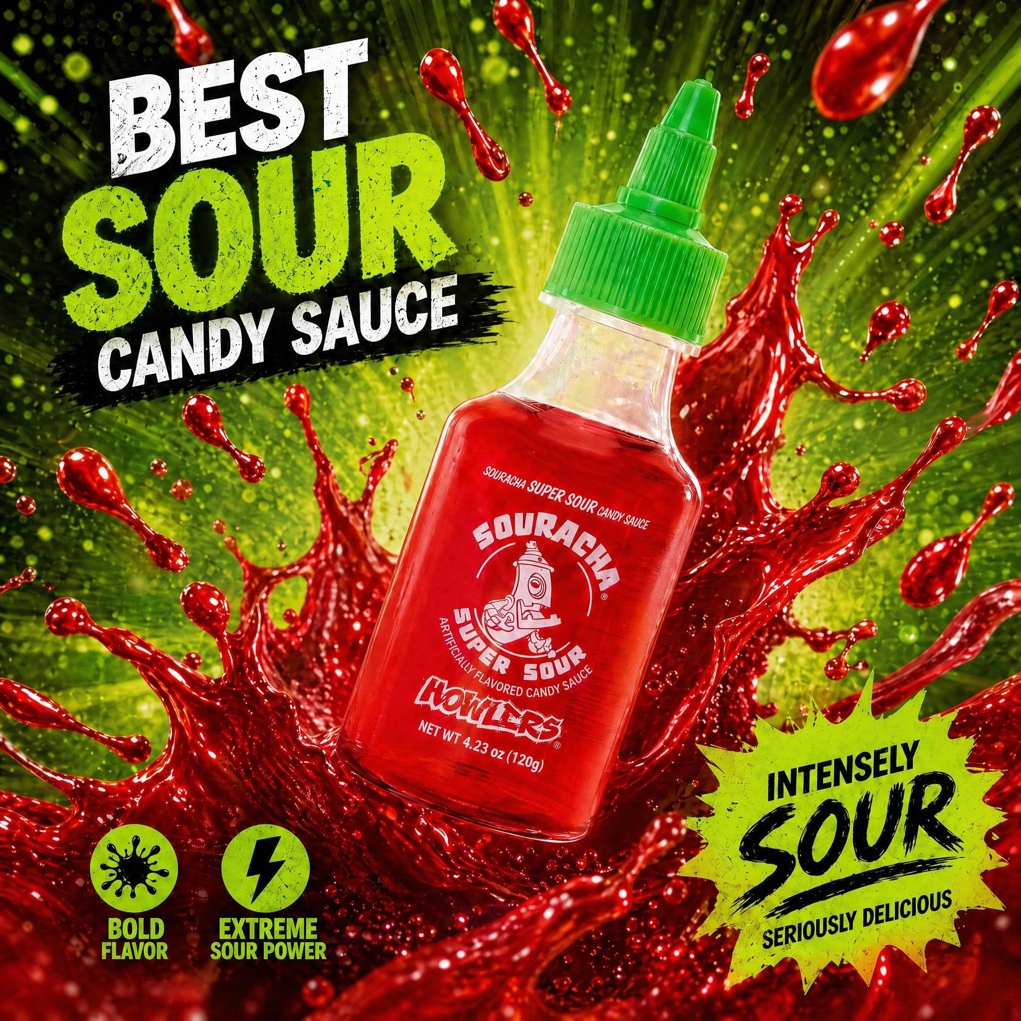 Albert's Souracha Liquid Super Sour Candy 12 Ct Full Size, For Party Favors, Birthday Parties, Goodie Bags, Gifts for Kids, Swedish Candy, PopCorn