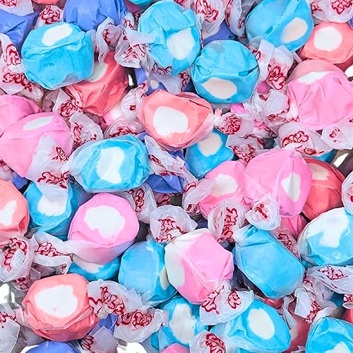 Premium Berries & Crème Saltwater Taffy Creamy Mix Blueberry, Strawberry, Raspberry And Huckleberry Flavors Bulk 2 Lb Bag 120+ Pieces Individually