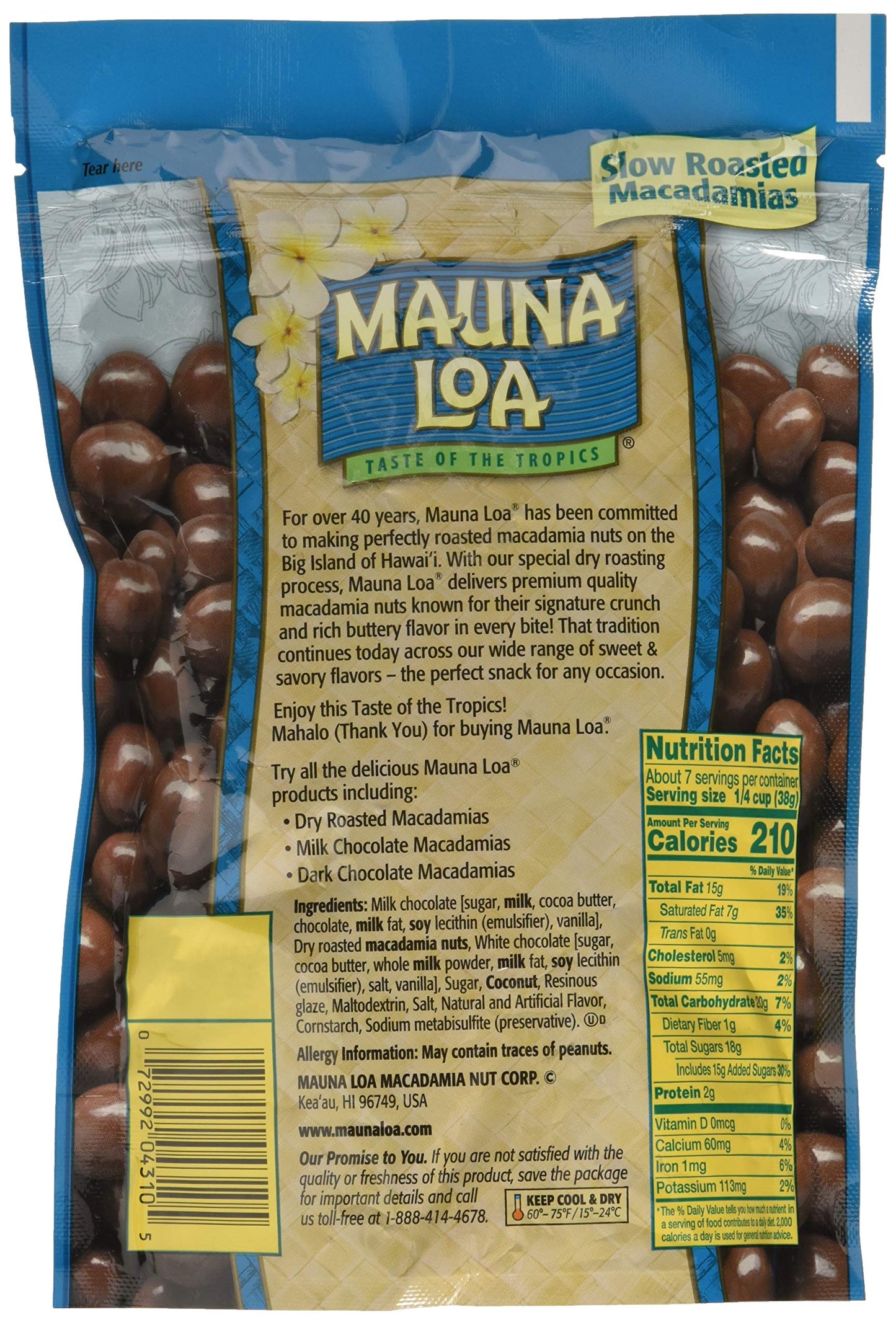 Mauna Loa Premium Hawaiian Roasted Macadamia Nuts, Milk Chocolate Coconut Flavor, 10 Oz Bag (Pack of 1)