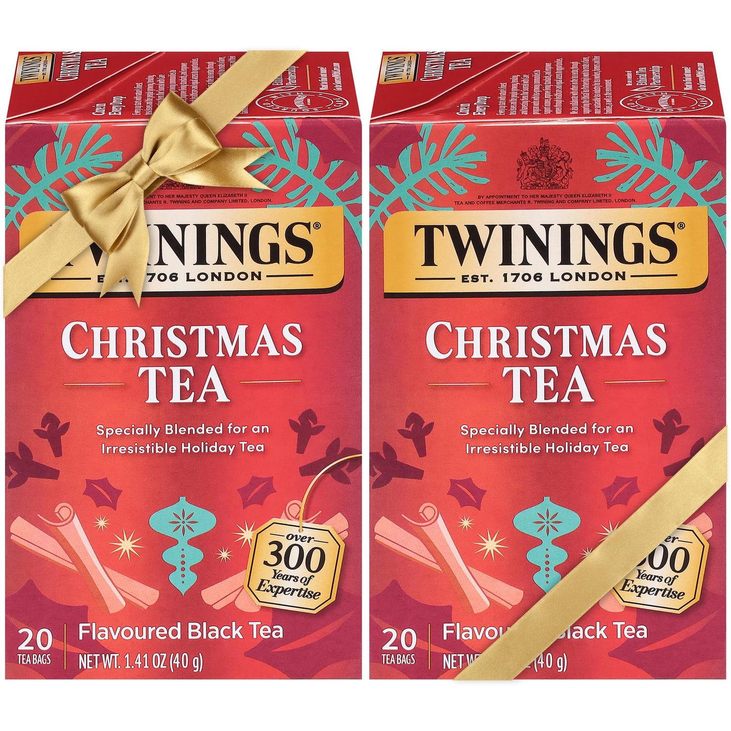 Twinings Christmas Tea - Black Tea Blended with Spicy and Aromatic Clove and Cinnamon, Tea Bags Individually Wrapped, 20 Count Ea (Pack of 2)