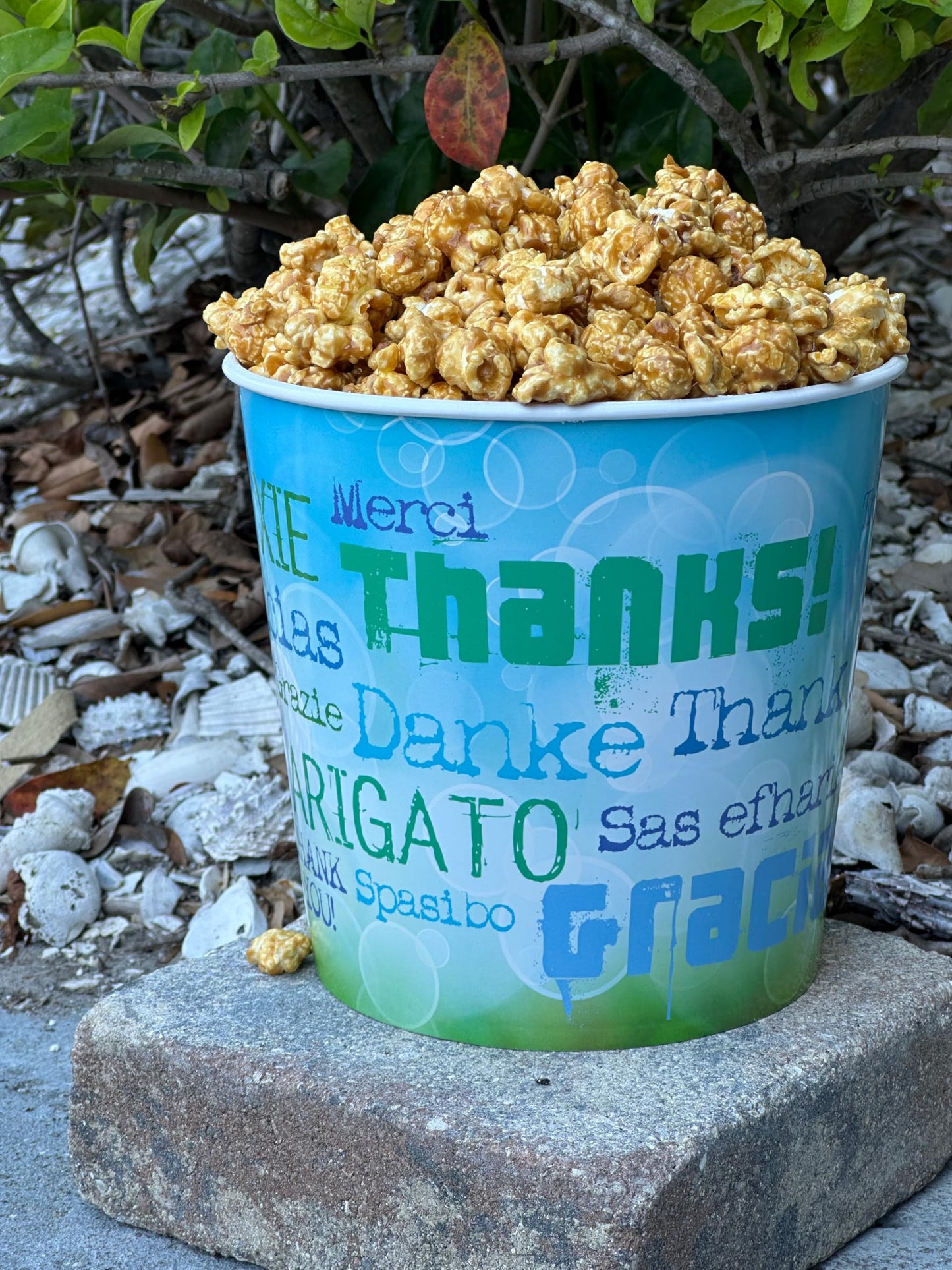 Signature Popcorn, 1-Gallon Thank You Gift Bucket, Caramel Popcorn, Reusable Plastic Container, Gourmet Snack, Gluten-Free, Holiday Popcorn Gift