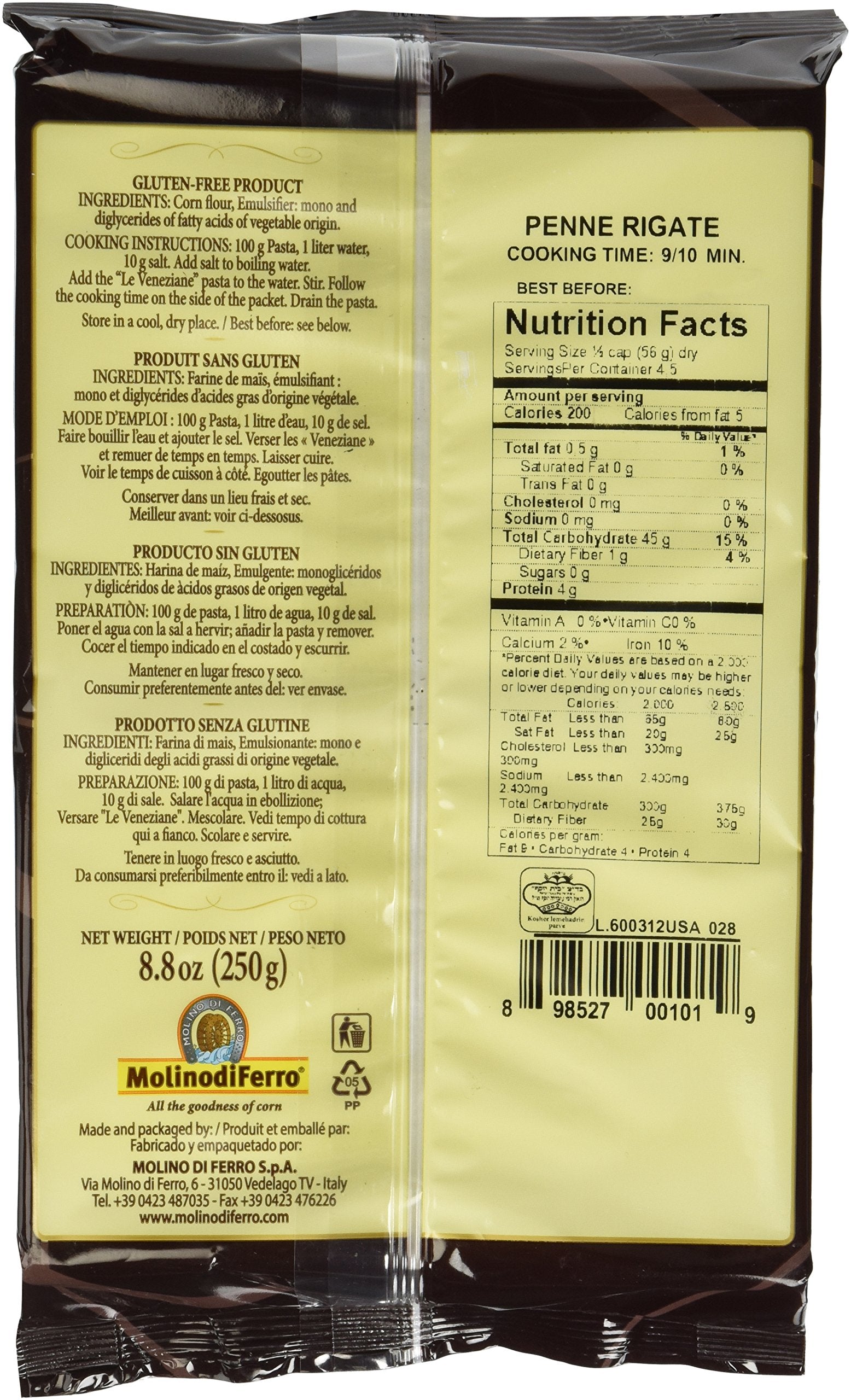 Le Veneziane Gluten Free Penne Rigate Corn Pasta - 8.8 oz
