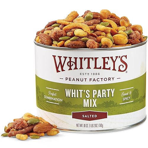 Whitley’s 'Whit's Party Mix' - Sweet & Spicy Snack Mix, Sesame Sticks, Corn Nuts, Cajun Sticks & Nuts (18 Ounce Tin)