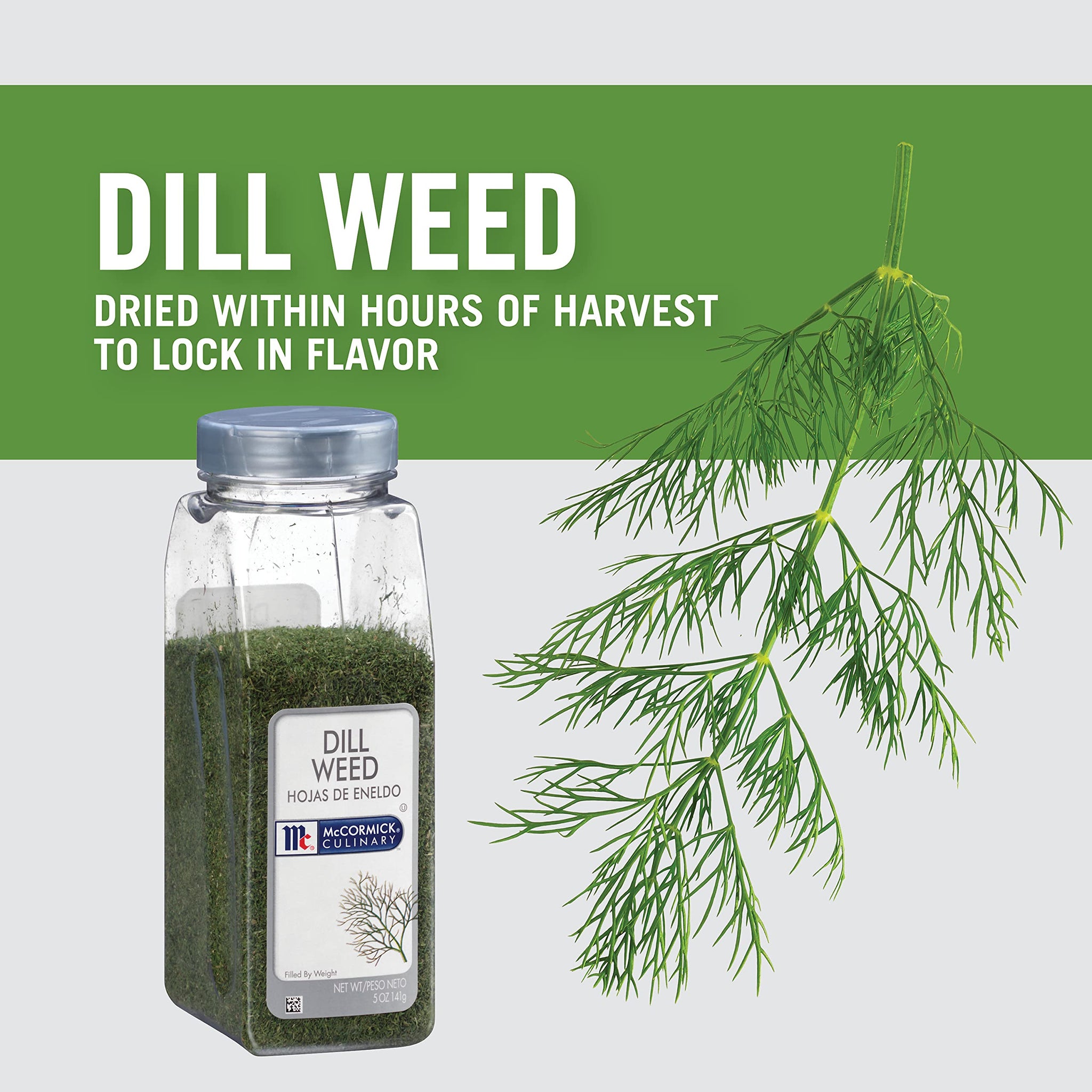 McCormick Culinary Dill Weed, 5 oz - One 5 Ounce Container of Dried Dill Weed Seasoning For Back of House Use, Best in Stuffings, Dips, Soups, Seafood