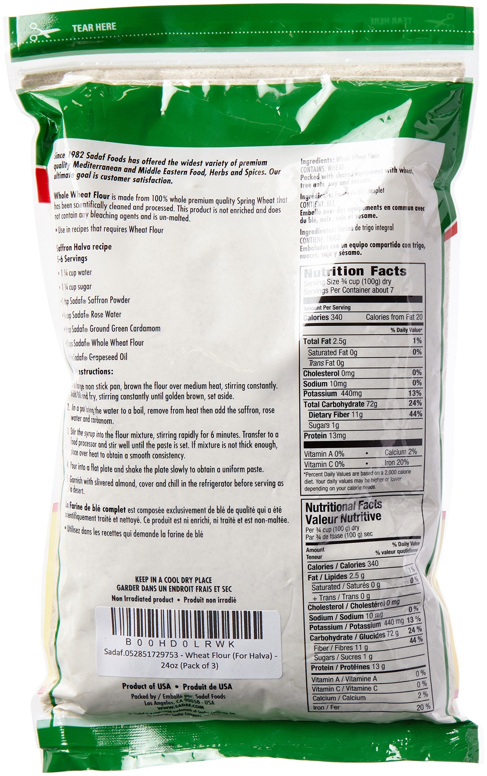 Sadaf Wheat Flour - Flour Wheat for Cooking or Baking - Desserts and Appetizers - Kosher - 24 Oz Bag