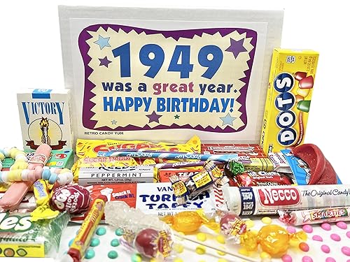 RETRO CANDY YUM ~ 1949 77th Birthday Gift Box of Nostalgic Candy Assortment from Childhood for 77 Year Old Men and Women Born 1949 Jr