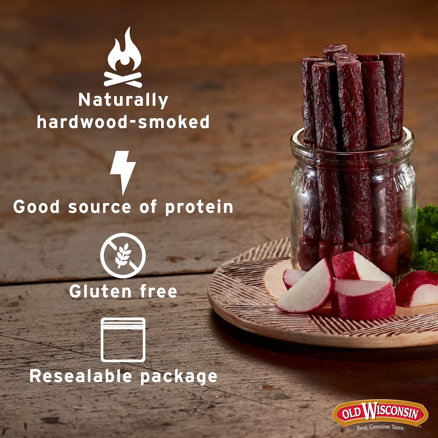 Old Wisconsin Beef Sausage Snack Sticks, Naturally Smoked, Ready to Eat, High Protein, Low Carb, Keto, Gluten Free, 26 Ounce Resealable Package