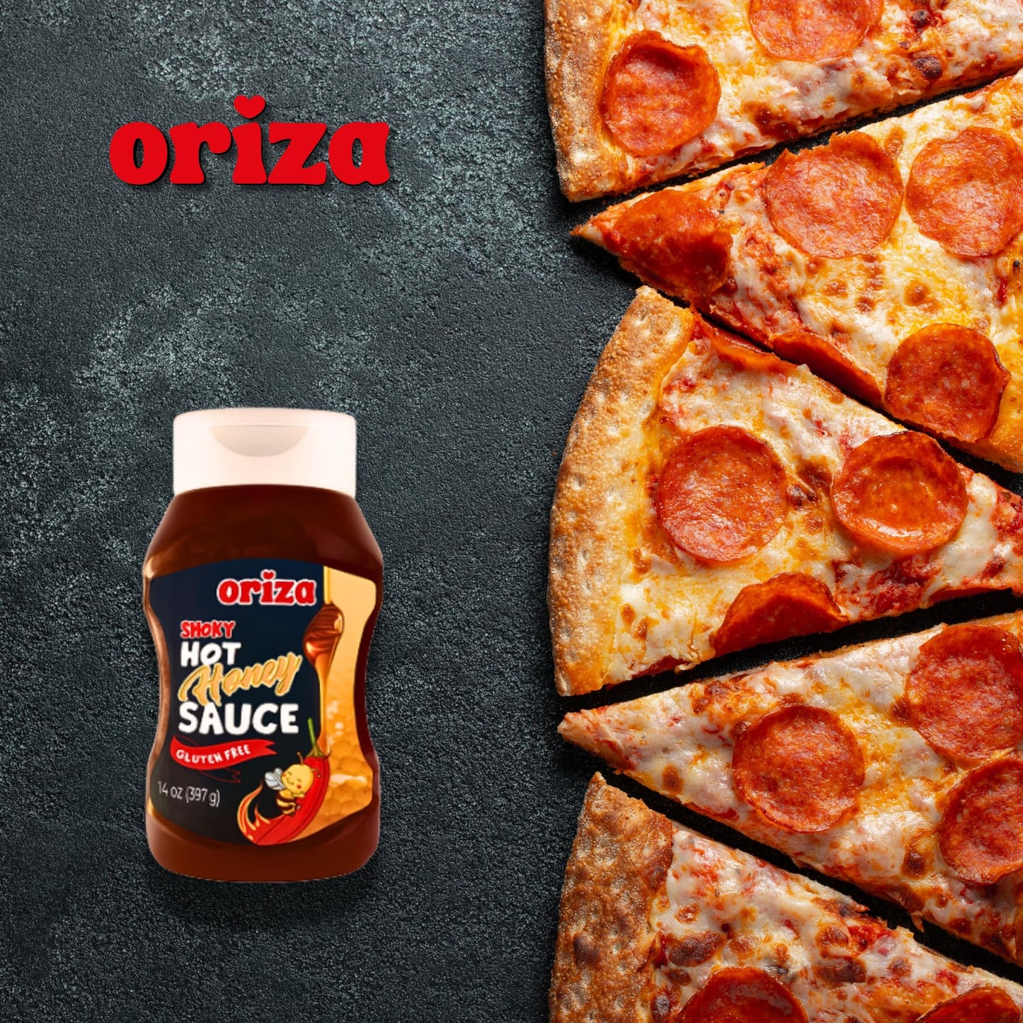 Oriza Smoky Hot Honey Sauce 14oz (Pack of 12) - Bulk Sweet and Smoky Chili Honey for Restaurants, Kitchens, and Takeout