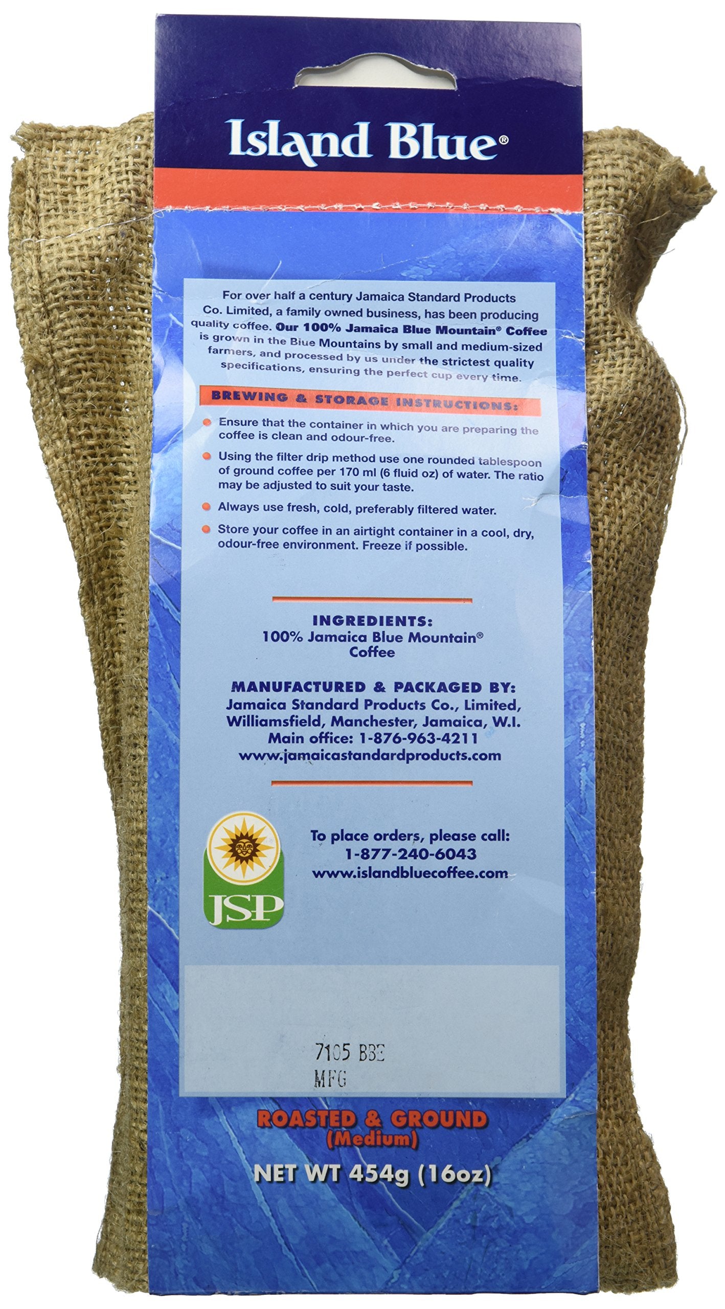 Island Blue 100% Jamaica Blue Mountain Medium Roast Ground Coffee, 16oz - Authentic Jamaican Gourmet Arabica, Smooth Low-Acid Luxury Coffee, Premium