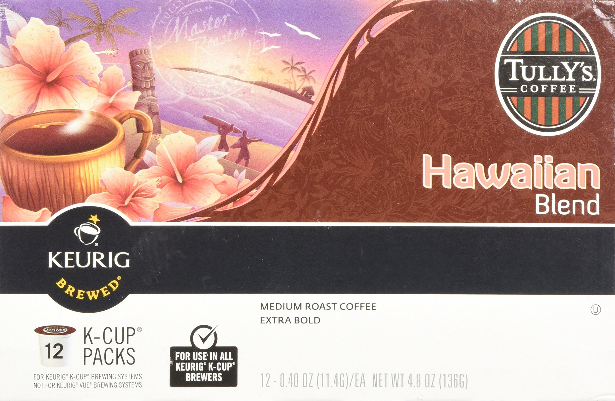 Tully's Coffee Hawaiian Blend Tully's Coffee Keurig Single-Serve K-Cup Pods, Medium Roast Coffee, 12 Count