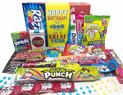1986 Retro Childhood Candy Gift Basket Box Assortment for 40th Birthday Man or Woman Jr