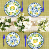 100 Pieces Mediterranean Citrus Party Tableware Set - Blue White Lemon Plates, Napkins and Forks, Disposable Dinnerware for Summer Birthday, Bridal