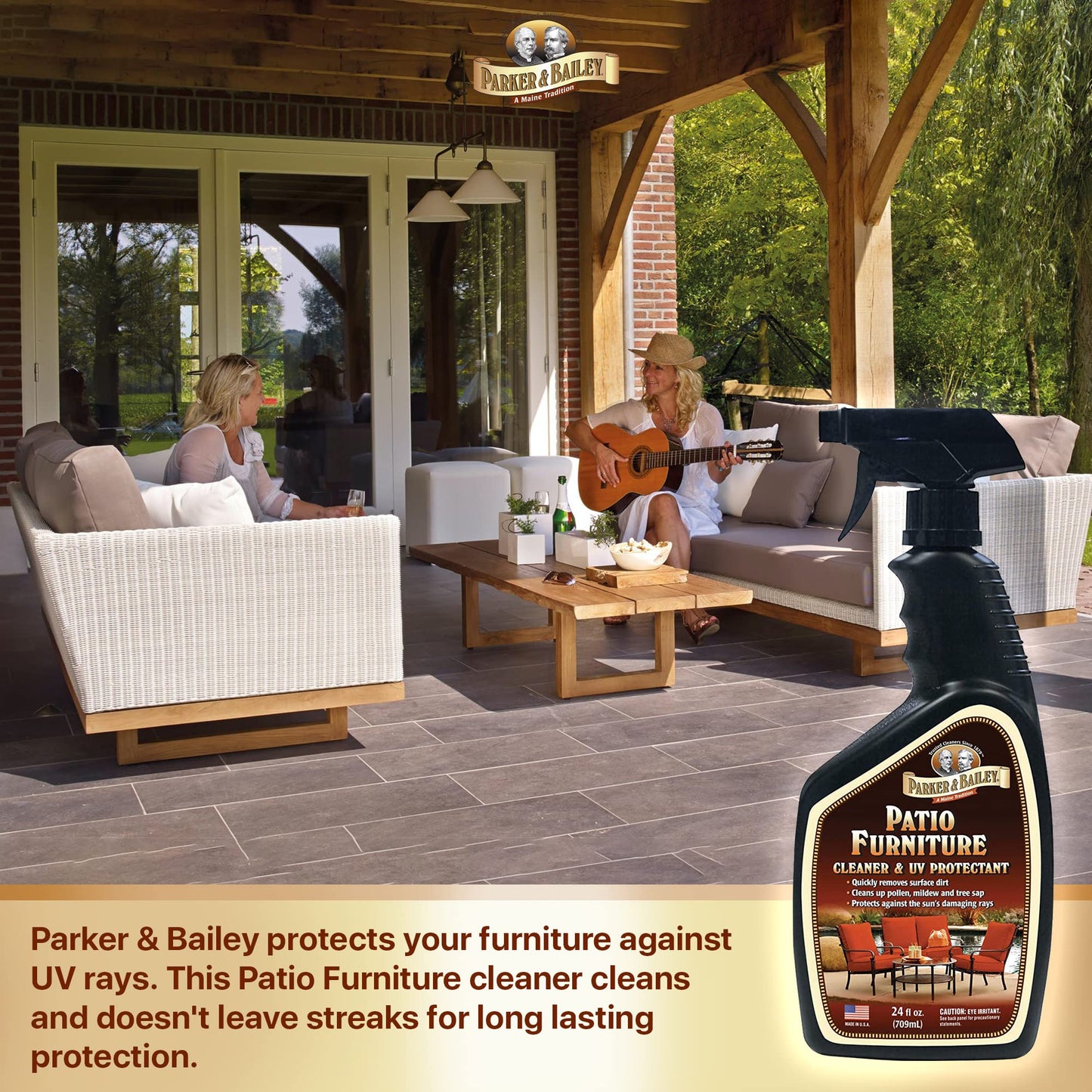 Parker & Bailey Patio Furniture Cleaner Spray - Outdoor Furniture & Cushion Cleaner with UV Protectant, Fabric & Upholstery Stain Remover