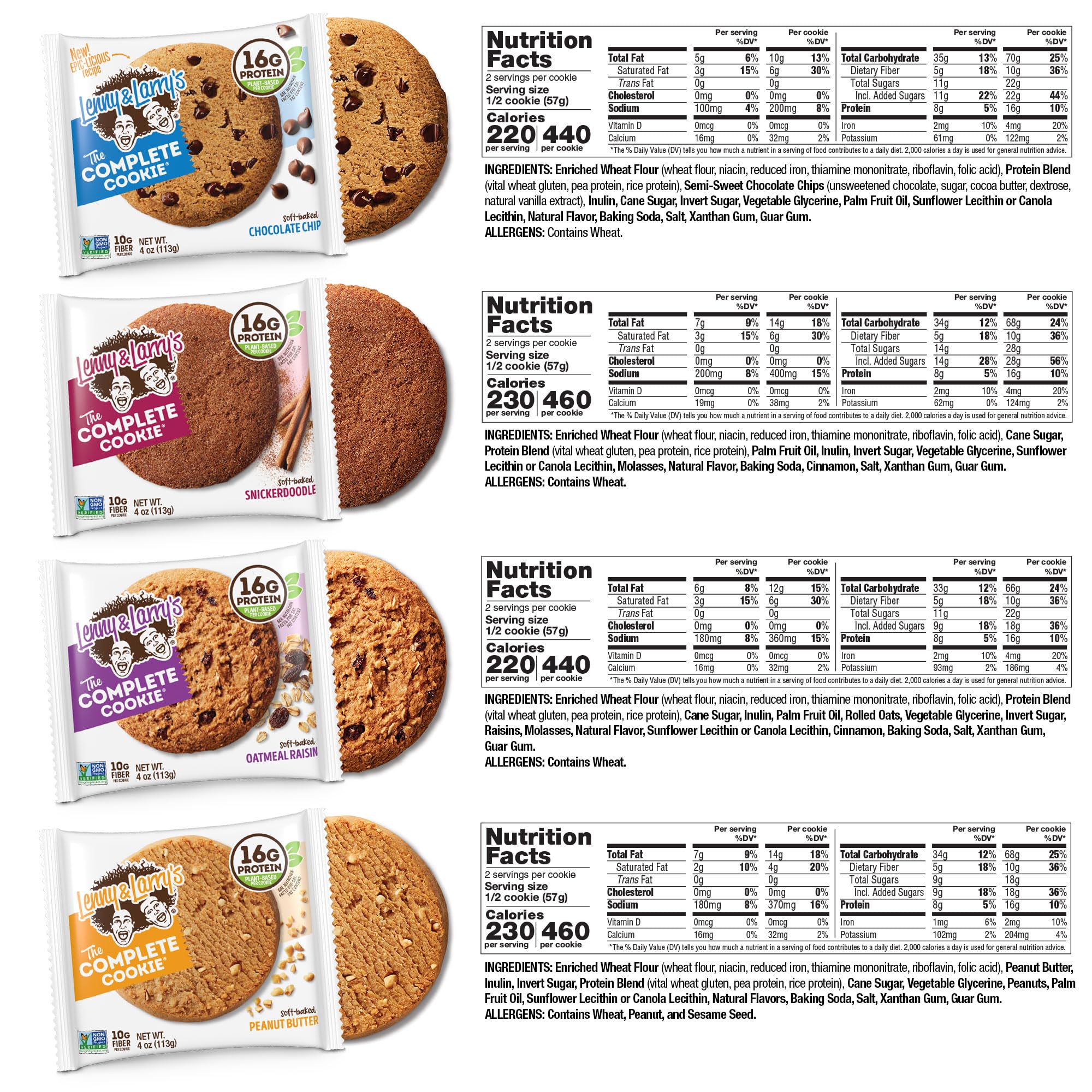 Lenny & Larry's Complete Protein Cookie, [8 Flavor Variety], Chewy Soft Baked, 16g Plant Protein, Vegan, Non-GMO, High Fiber, 4 Ounce Cookie (Pack