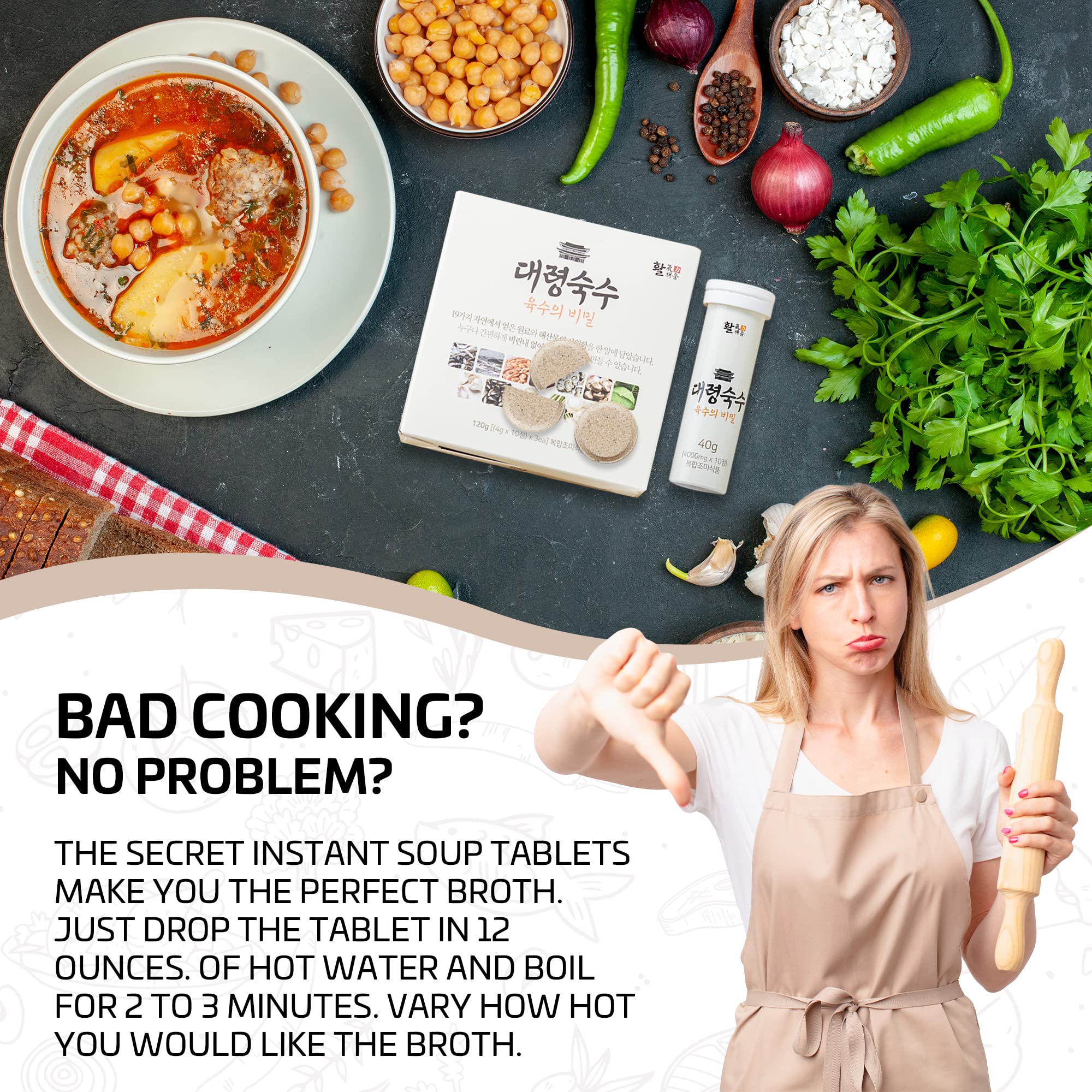 30 tablets - Seoul soup secrets - Instant Korean soup tablet, seafood vegetable stock broth, all natural ingredients, made in Korea