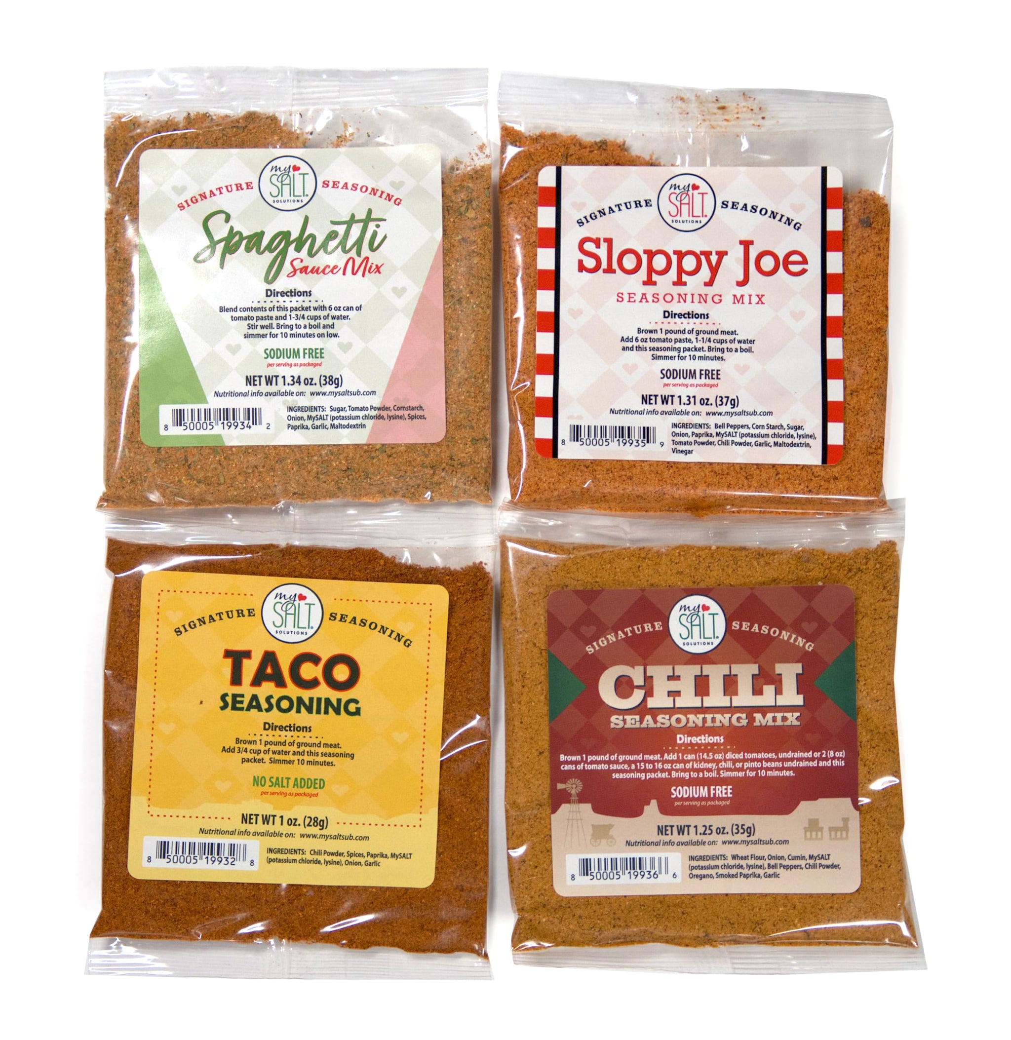 MySALT Dinner Seasoning Mixes - 4 Pack: Spaghetti, Chili, Sloppy Joe, and Taco - Easy Meals, Sodium-Free Mixes. Flavor First. Salt Optional.