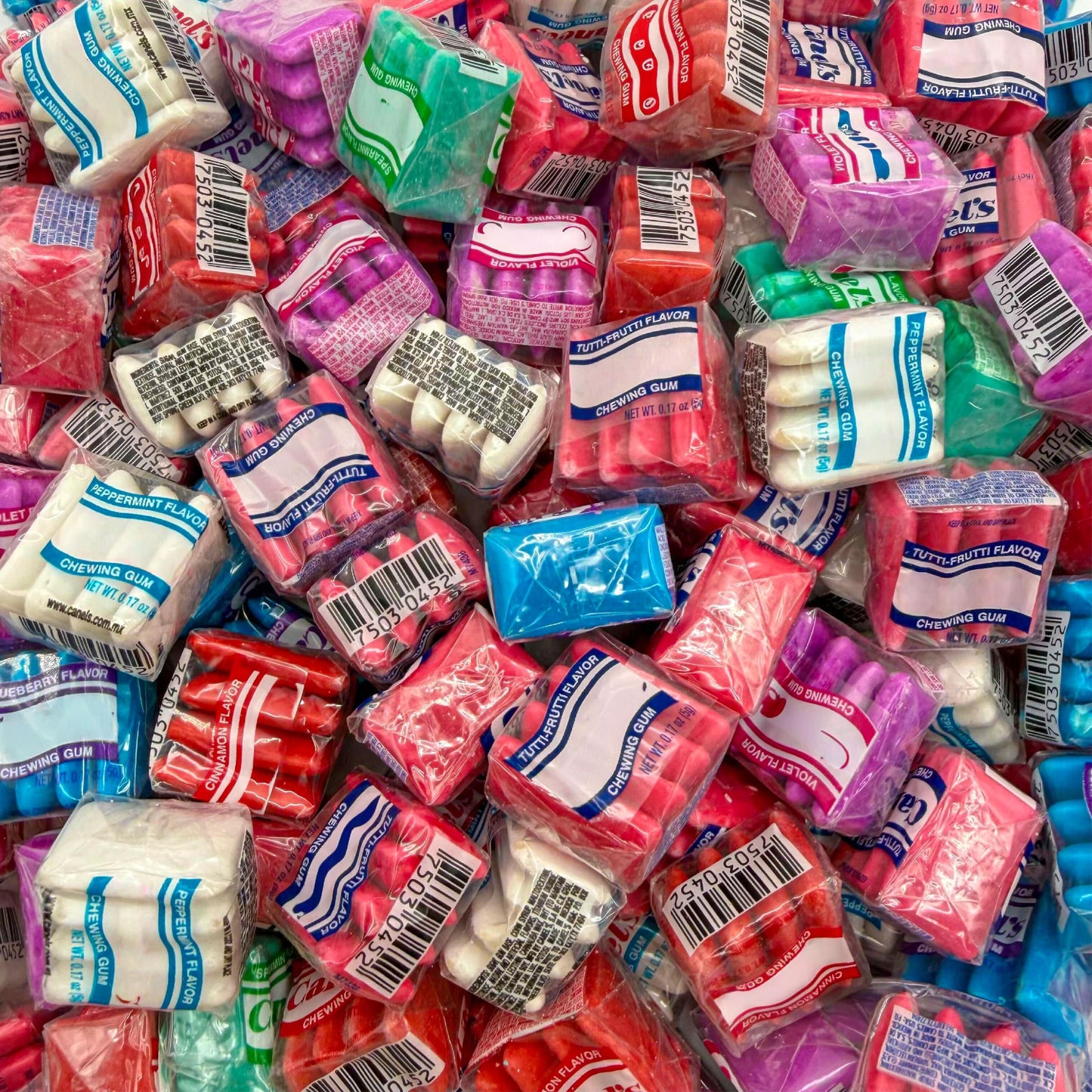 Mexican Chewing Gum | 1 Pound Bag - 90 Count | Assorted Flavors Gum in Violet, Fruit, Mint & Cinnamon | Individually Wrapped Gum Bulk | Fun Mini Packs