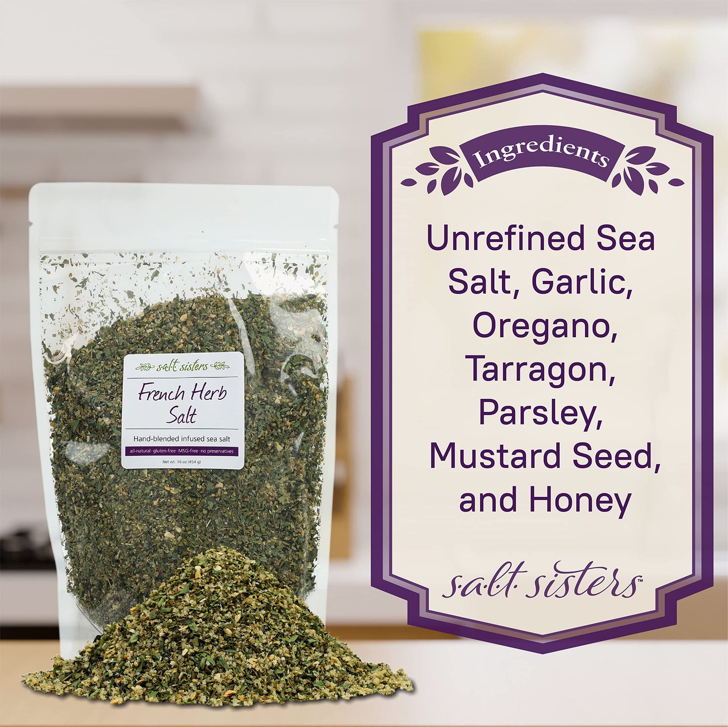s.a.l.t. sisters French Herb Salt | All-Natural, Gluten Free, MSG Free, Non-GMO | Easily Dissolvable Herb Blend Coarse Sea Salt | Versatile Salt