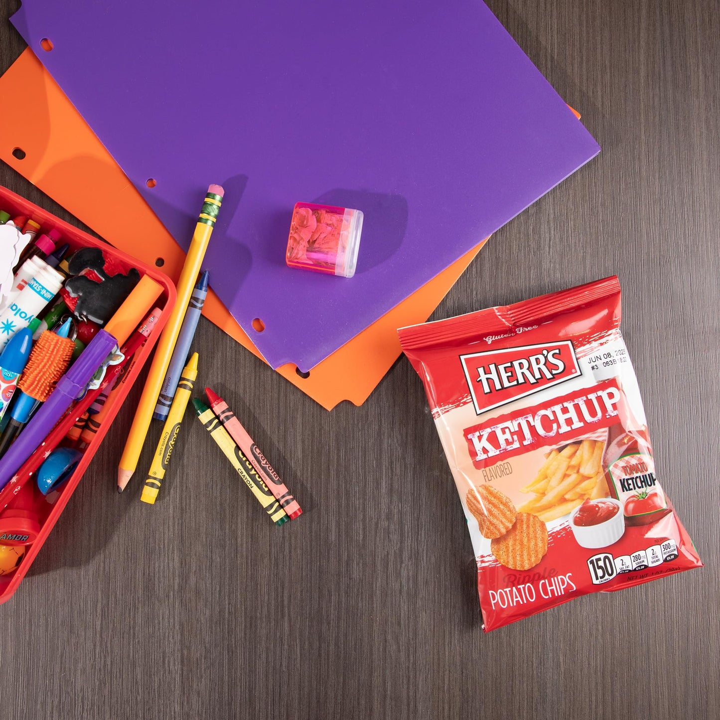 Herr's Ketchup Ripple Potato Chips Sample Pack (Pack of 12, 1 Ounce Bags) - Bold and Tangy Ketchup-Flavored Chips - Fun for Snacking and Sharing
