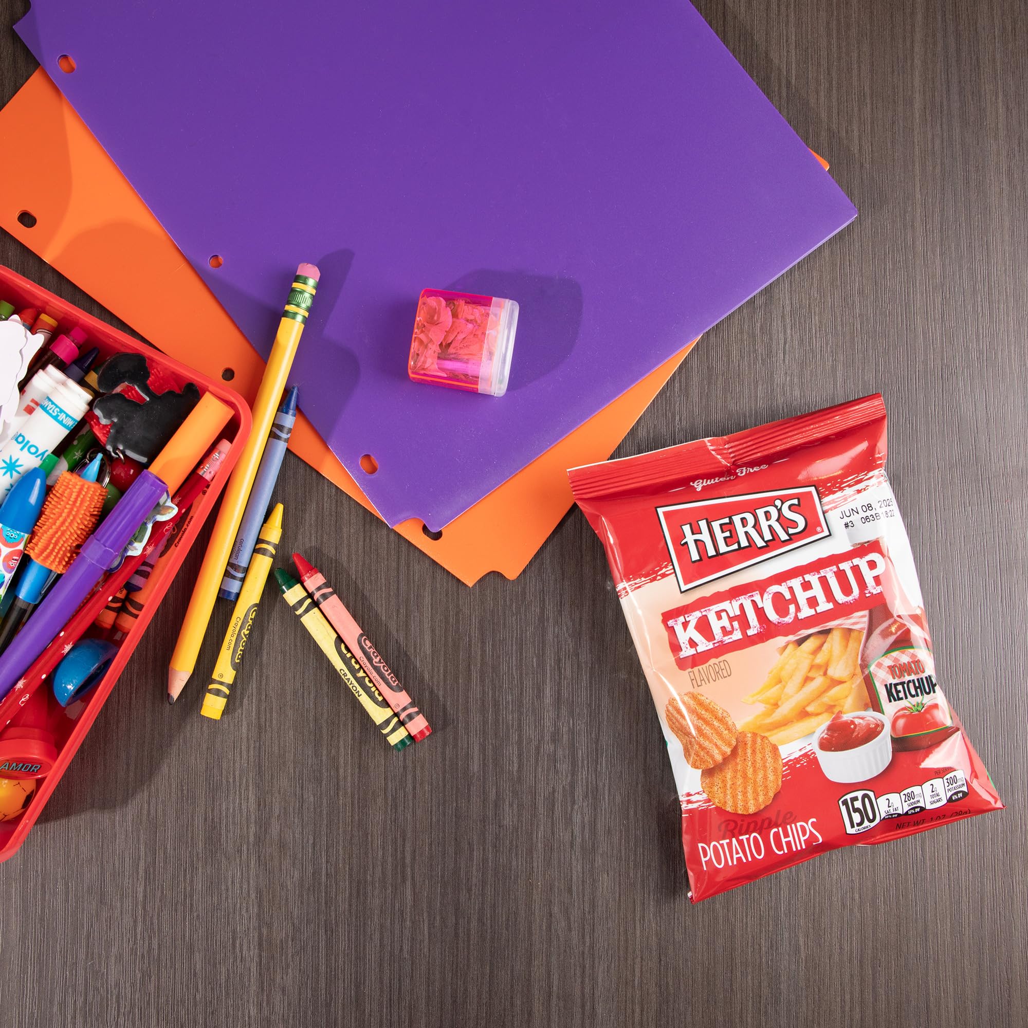 Herr's Ketchup Ripple Potato Chips Sample Pack (Pack of 12, 1 Ounce Bags) - Bold and Tangy Ketchup-Flavored Chips - Fun for Snacking and Sharing