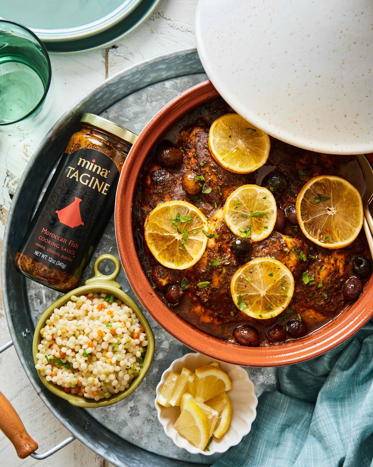 Mina Tagine Moroccan Fish Simmer Sauce Sauce, 12 oz - Tomato, Herbs & Spices, Moroccan Chermoula Sauce, Made with Lemon & Olive Oil, Tagine Seasoning