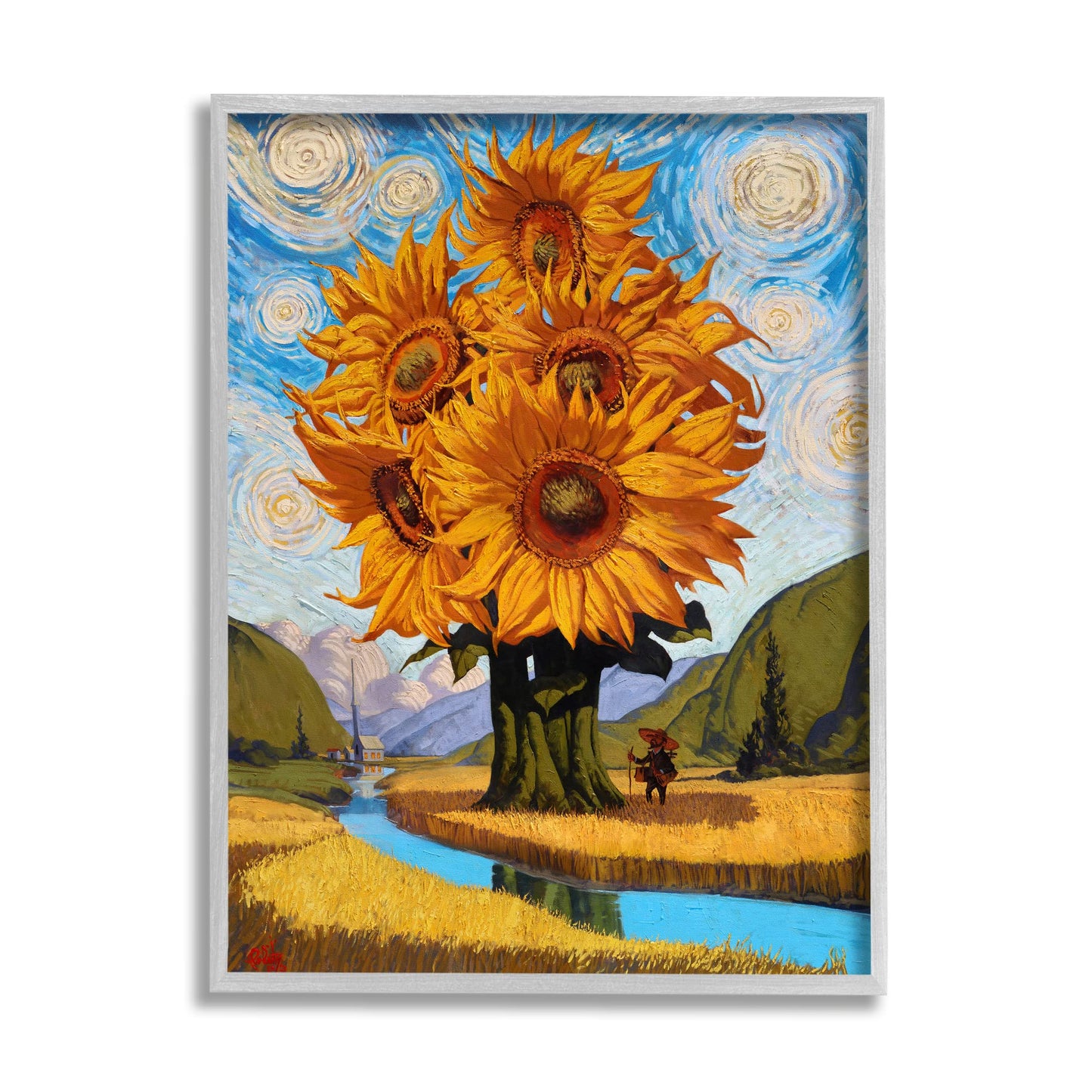 Stupell Industries Giant Sunflower Stalk Country Side Landscape Spiral Sky Framed Wall Art, Design by Thomas Fluharty