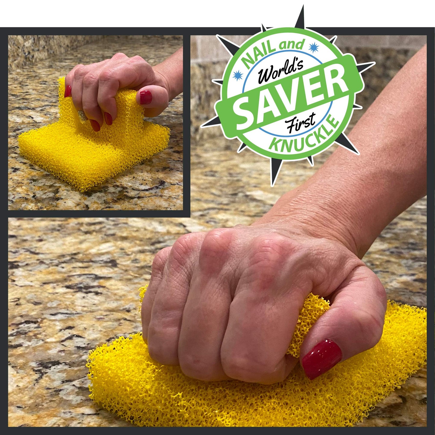 Mr.T® Silicone Scrubbing Sponge - Nail & Knuckle Saver, with Grip-N-Clean Technology for Safer & Easier Cleaning! Silicone Scrubber! (4 Pack)