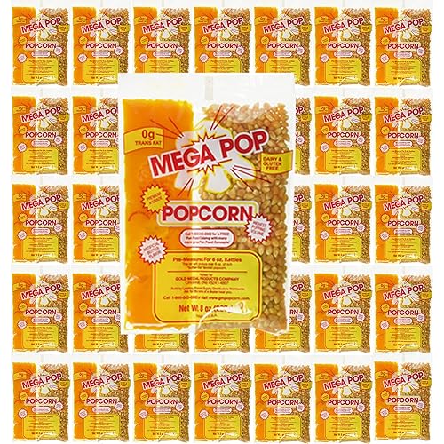 BeeQ BOX - (Pack of 36) Mega Pop Popcorn, Oil and Salt Kits - 8 oz.