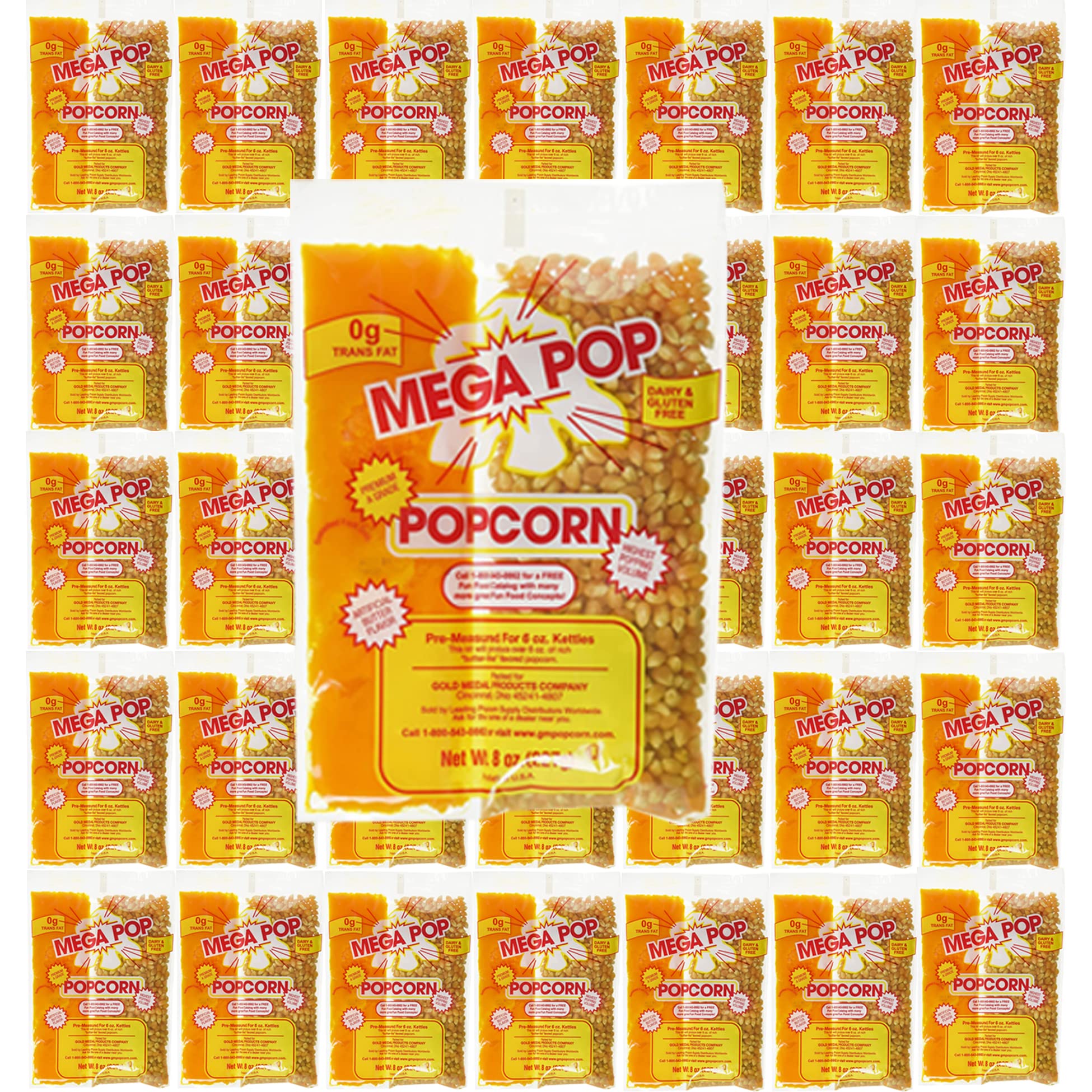 BeeQ BOX - (Pack of 36) Mega Pop Popcorn, Oil and Salt Kits - 8 oz.