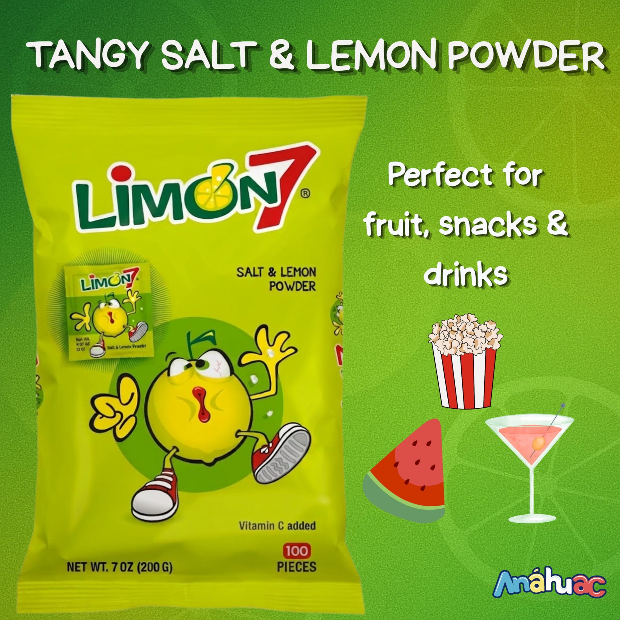 Limon 7 Salt & Lemon Powder Mexican Candy 2 Pack 100 Pieces (200 Pieces Total)
