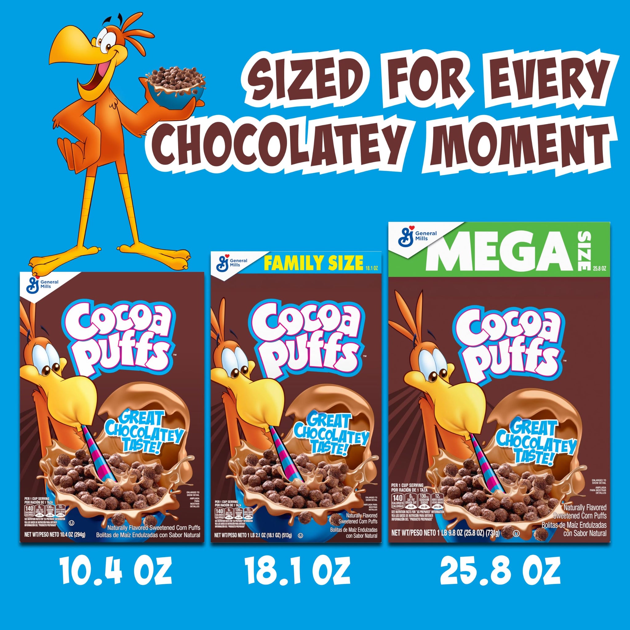 Cocoa Puffs, Chocolatey Breakfast Cereal, Made with Whole Grain, Family Size, 18.1 oz