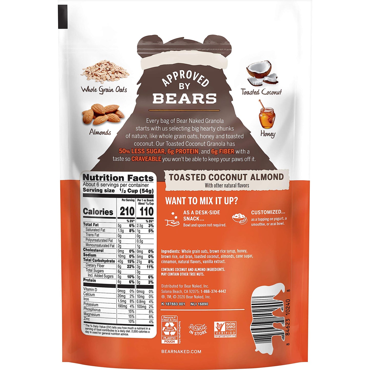 Granola, Bear Naked Fit, Toasted Coconut Almond, Vegetarian and Gluten Free, 12oz Bag