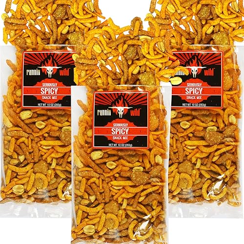 Spicy Snack Mix | Party Mix including hot Cajun corn sticks, roasted peanuts, and cheddar cheese sesame sticks | Runnin' Wild Foods, 1.5 Pounds Total