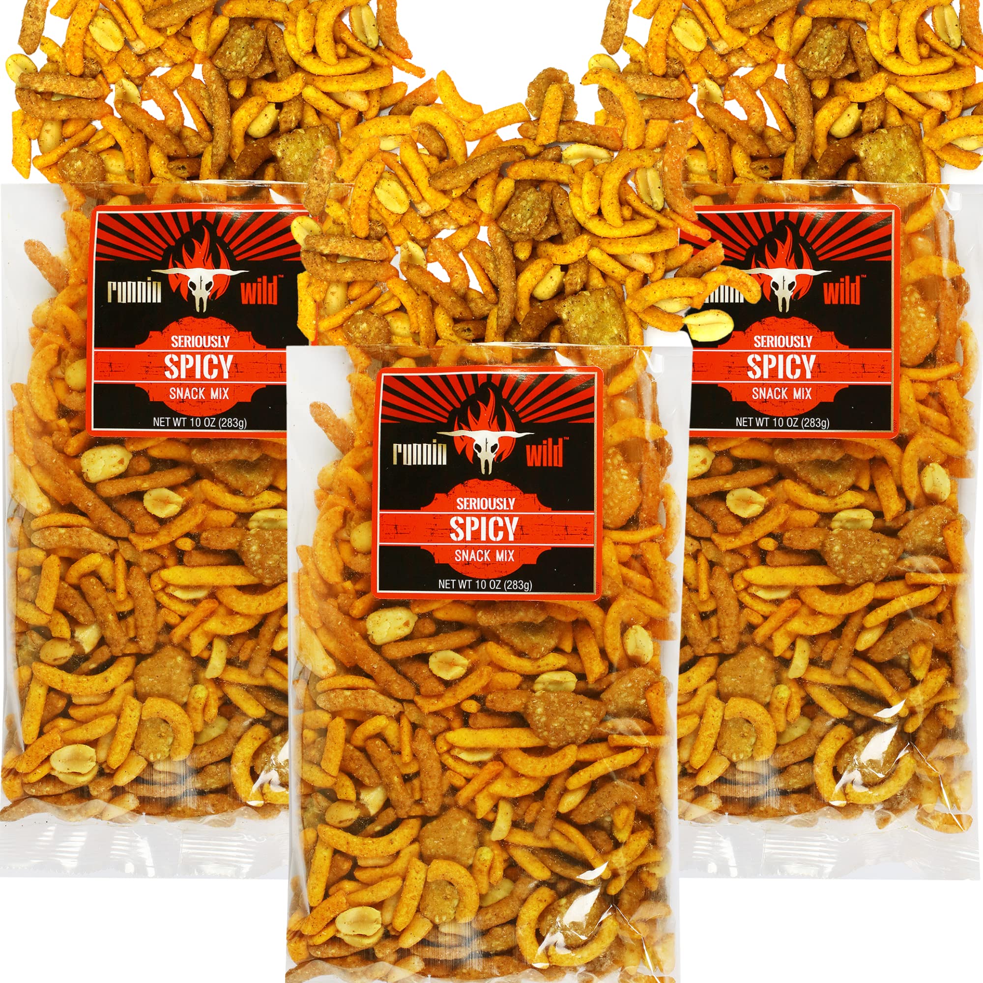 Spicy Snack Mix | Party Mix including hot Cajun corn sticks, roasted peanuts, and cheddar cheese sesame sticks | Runnin' Wild Foods, 1.5 Pounds Total