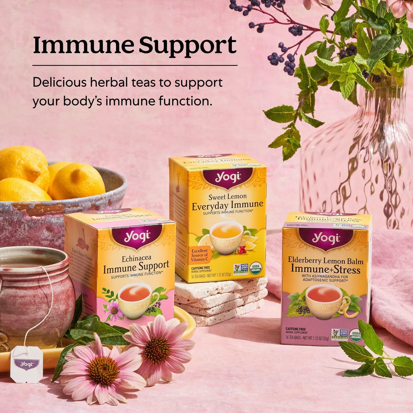 Yogi Tea Immune Support Tea Variety Pack - 16 Bags per Pack (3 Packs) - Immunity Support Sampler Set - Sweet Lemon Everyday Immune, Honey Chai