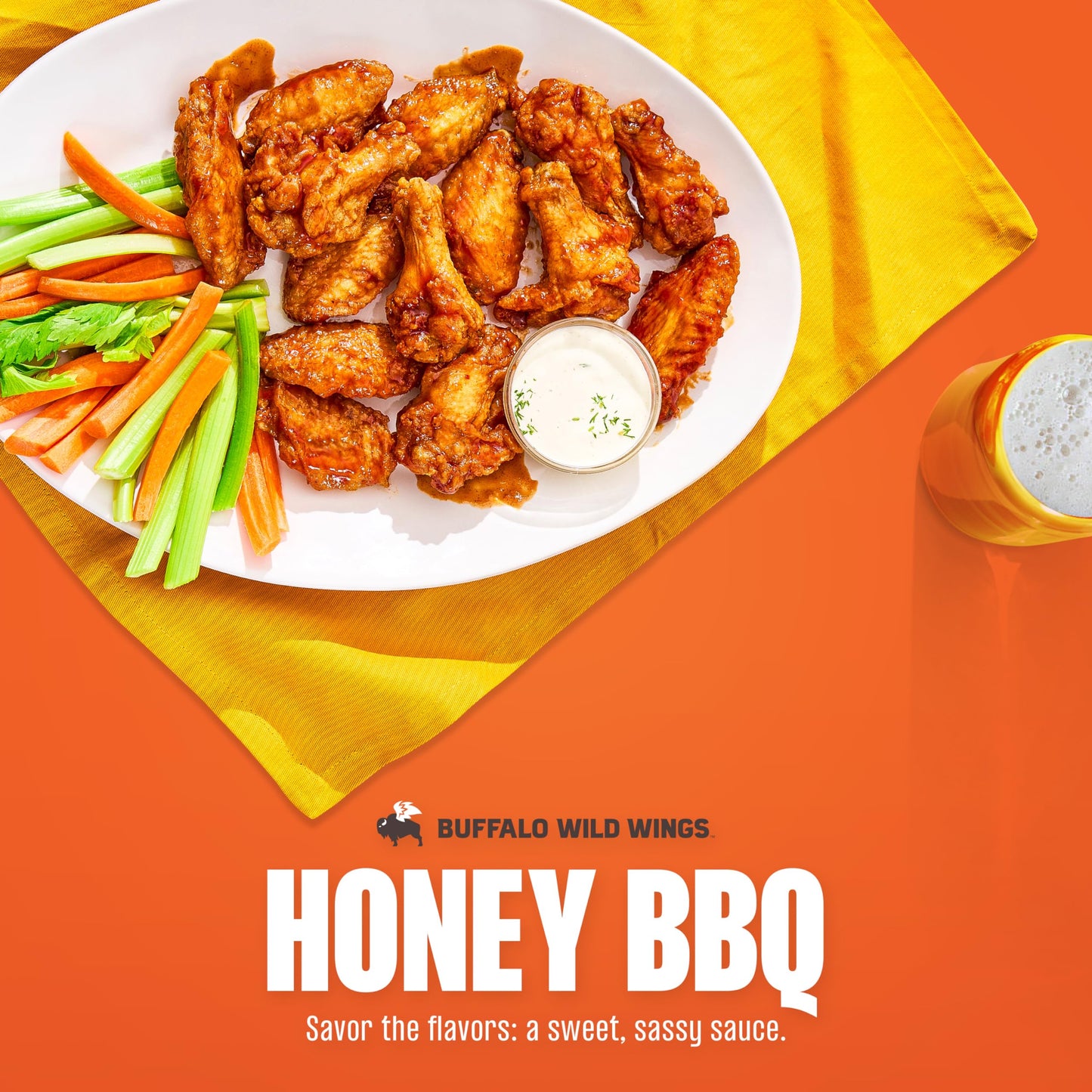 Buffalo Wild Wings Honey BBQ Sauce, 12 fl. oz., Perfect Dipping Sauce, Chicken Marinade, Rib Barbecue Rub and Wing Seasoning, Rich Flavor and Sweet