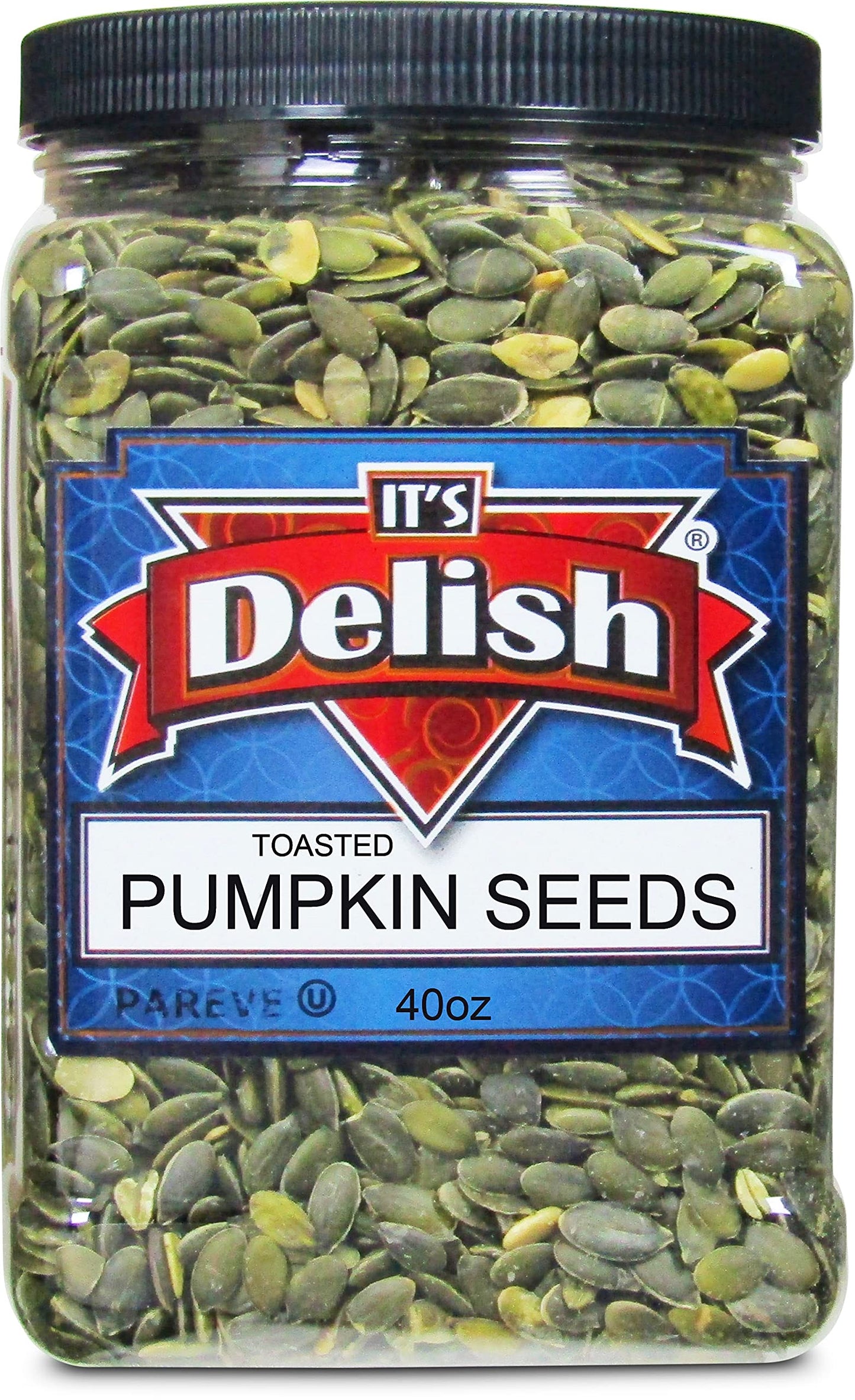 Gourmet Toasted Pumpkin Seeds Pepitas (Green Pumpkin Seed Kernels, No Shell, Raw) by It's Delish - 40 Oz (2.5 lbs) Jumbo Reusable Bulk Container Jar