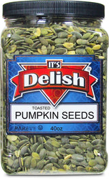 Gourmet Toasted Pumpkin Seeds Pepitas (Green Pumpkin Seed Kernels, No Shell, Raw) by It's Delish - 40 Oz (2.5 lbs) Jumbo Reusable Bulk Container Jar