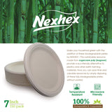 NexHex 7" Paper Plates [150-Pack] Brown Compostable Disposable Biodegradable Premium Natural Eco-Friendly Bagasse, Made of Sugar Cane Fibers