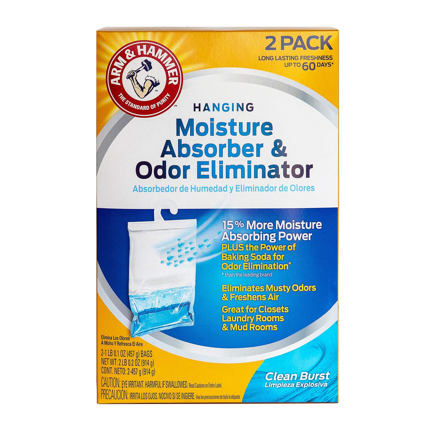 Arm & Hammer Clean Burst Hanging Moisture Absorber and Odor Eliminator - 2 Pack - Traps Moisture for Fresher, Cleaner Air