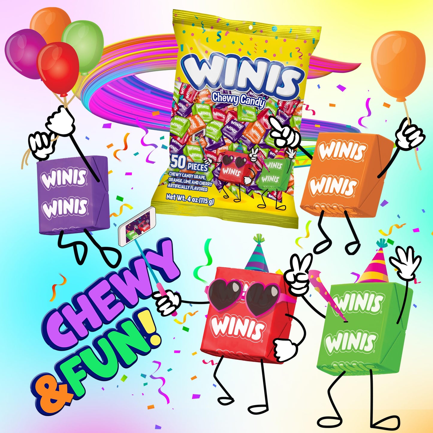 Winis Original Variety Bag Chewy Candy - Taffy Candies 50 individually wrapped pieces - Size 4 Oz | Gifts, Holiday, Parties, Concessions, Pantry