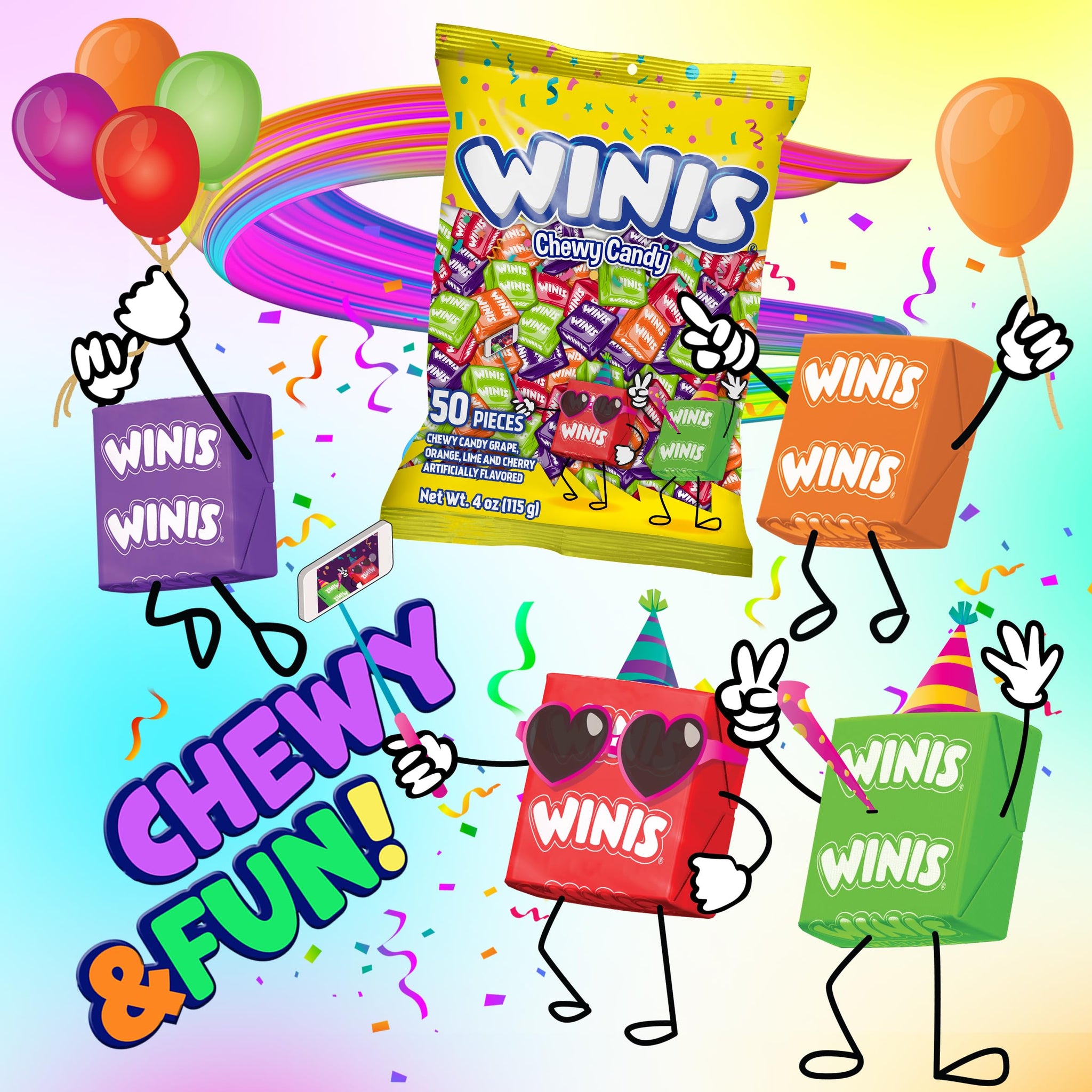 Winis Original Variety Bag Chewy Candy - Taffy Candies 50 individually wrapped pieces - Size 4 Oz | Gifts, Holiday, Parties, Concessions, Pantry