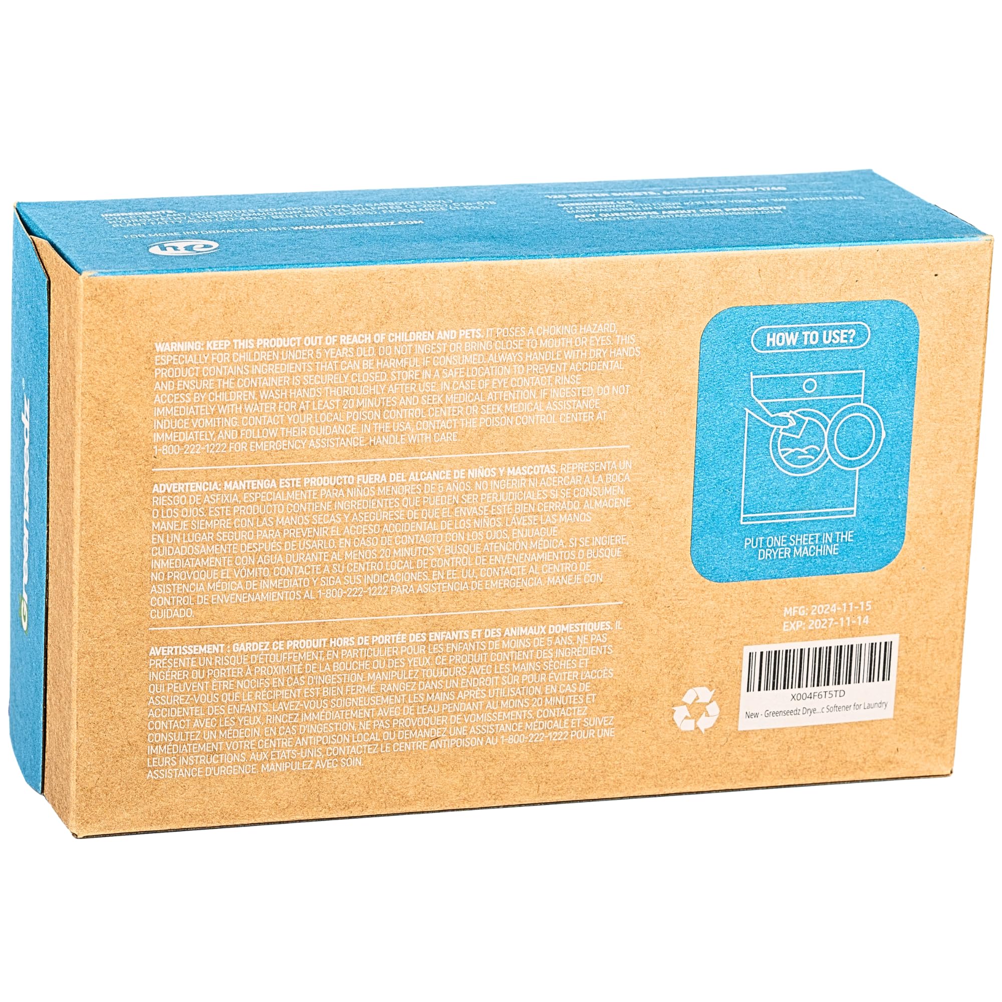Greenseedz Dryer Sheets, 120 Count, Softens, Reduces Static & Freshens Laundry, Plastic-Free, Works with All Fabrics
