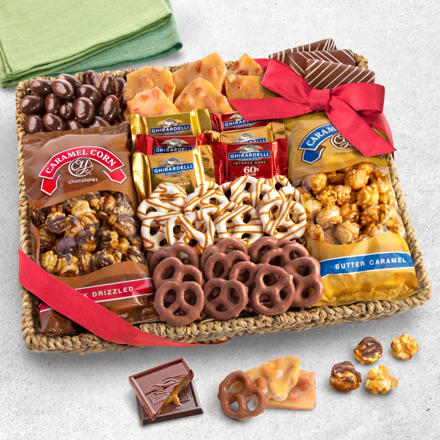 A Gift Inside With Sympathy Chocolate Caramel and Crunch Grand Gift Basket with Snacks, Ghirardelli and Chocolate-Covered Nuts