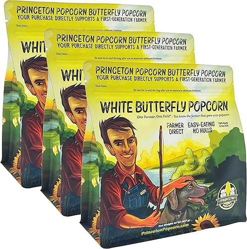 Princeton Popcorn White Butterfly Hulless Popcorn Kernels - Easy-Eating, Small Tender Popping Corn, Non-GMO Popcorn Kernels, No Hulls, Farmer Direct